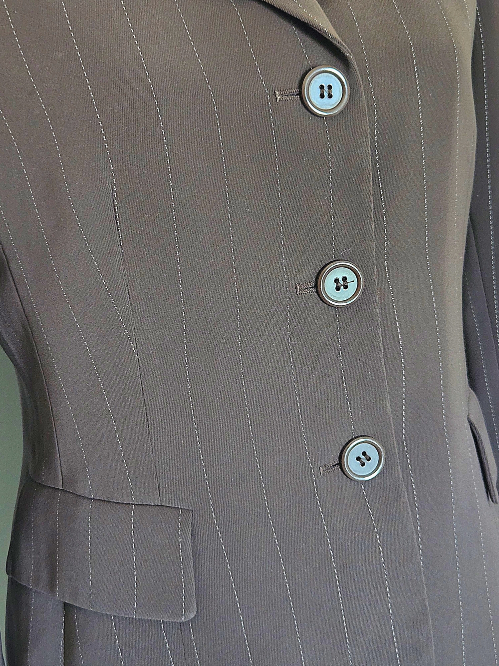 VTG Kasper Classics Petite 2pc Brown Pinstripe Blazer Trouser Lined Pantsuit Set - Picture 4 of 12